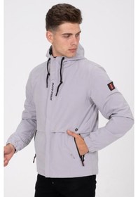 Resim Oksit Mood Street Baskılı Su İtici Slim Fit Erkek Yağmurluk Mont Açık Gri 