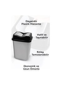 Resim Çift Kapaklı Plastik Çöp Kovası - Ev Ofis Banyo Mutfak Çöp Kovası Gri 30 Litre Gri 
