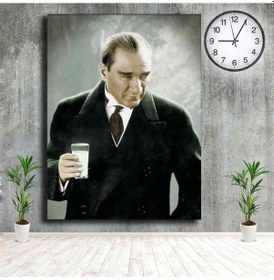 Resim Atatürk Tablosu Elinde Bardak Ile Mustafa Kemal Kanvas Tablo 