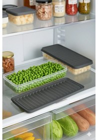 Resim 24'lü Şeffaf Saklama Kabı Buzdolabı Dondurucu Difrize Uygun Düzenleyici Set 8x2400 Ml - 16x1200 Ml Antrasit - Gri 