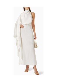 Resim Acler Flintshire Maxi Elbise - Saten, Drapeli Kap Kol, Açık Sırt, 70% Asetat, 30% Polyester Beyaz 