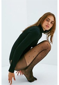 Resim Kadın Siyah Küçük Puantiyeli Külotlu Çorap Siyah 