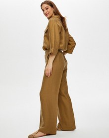 Resim Faik Sönmez Wide Leg Fit Ütü İzli Tensel Keten Pantolon S25pnt018 Us25pnt01831 Vizon 