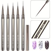 Resim 5'li Jel Oje Çizgi Fırça Seti, Çizim Çizgileri Çizme Çiçek Kalem Manikür Metal Saplı Striper Fırçalar 6/9/12/15/18mm 