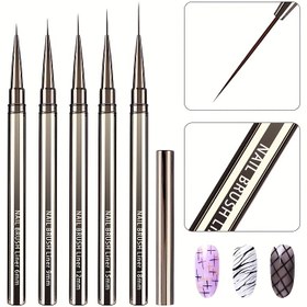 Resim 5'li Jel Oje Çizgi Fırça Seti, Çizim Çizgileri Çizme Çiçek Kalem Manikür Metal Saplı Striper Fırçalar 6/9/12/15/18mm 