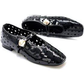 Resim Kindep Tune Delik Desenli Atkılı Kadın Küt Burun Babet Babet Siyah Siyah 