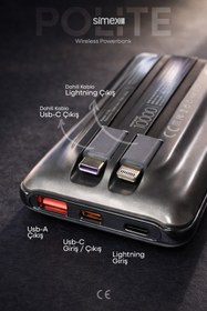 Resim Simex 10.000mAh MagSafe Powerbank 15W Wireless / 22.5W Hızlı Şarj - Dahili Type-C Lightning Kablolu S-38 