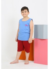 Resim Akbeniz Erkek Çocuk Sıfır Kol Şortlu Mavi Penye Pijama Takımı 20434 