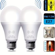 Resim Hareket Sensörlü Lamba, 9W/12W Hareket Otomatik Aktive Olarak Şafak Vaktine Kadar Güvenlik LED Ampul, E26 6000K Gündüz Işığı İç Mekan Aydınlatması, Garaj, Veranda, Merdiven, 1 Paket 
