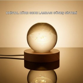 Resim Kristal Gezegen Küre Ahşap Tabanlı Usb Işıklı Gece Lambası 
