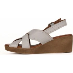 Resim Bueno Shoes Gri Deri Kadın Dolgu Topuklu Sandalet 01WE3906 01WE3906 
