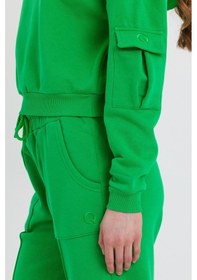 Resim Kadın Kapüşonlu 3 İplik Sweatshirt Yeşil 