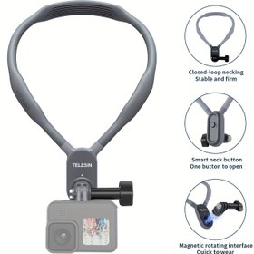 Resim Telesin Taixun Spor Kamerası Manyetik Boyun Askısı, GoPro11/10/9 için Uygun, Dajiang Action3/4 Bisiklet Birinci Kişi Kamera Mobil Kamera Sabitleme Braketi Manyetik Boyun Askısı Yaka Tutacağı 