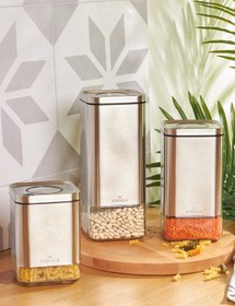 Resim Karaca Avangart Inox 3'lü Vakumlu Cam Kavanoz Saklama Kabı Seti 