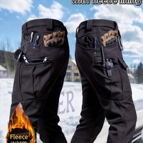 Resim Erkek Kış Sıcak Katı Renk Taktik Pantolon, Dış Fleece Eğitim Yürüyüş Rahat Pantolon, Rüzgar Geçirmez ve Dayanıklı, Kamp, Balıkçılık ve Eğlence Sporları için Uygun 