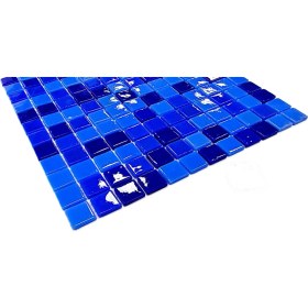 Resim MozaiKristaL Havuz ve Tüm Yüzeyler Için 25X25MM. Mavi Mix. 31,5X31,5CM. Fileli Cam Mozaik. 