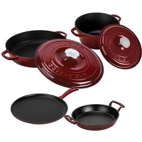 Resim Lava Döküm Bordo 6 Parça Tencere & Tava & Sahan Seti Profesyonel Lezzet Evinde Bordo 