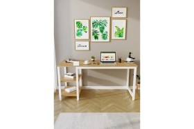 Resim Kitaplıklı Raflı Atlantik Çam Beyaz Çalışma Masası Ofis Masası Oyuncu Masası 