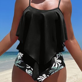 Resim Kadınlar için Tropikal Desenli Tankini Mayo, Bayanlar Tankini Mayo 