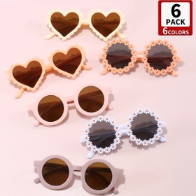 Resim 6 Çift Uniseks Gençler İçin Yuvarlak Kalp Güneş Çiçeği Gözlükleri - Şık Dekoratif Moda Gözlük, Hediye veya Fotoğraf Aksesuarı için Mükemmel 