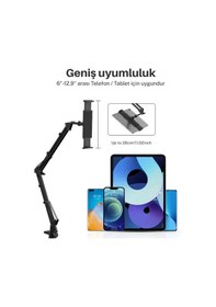 Resim Shopytech Metal 360 Uzun Kol Tablet/telefon Standı Kelepçeli Masa/yatak Başlığı Tutucu 6 -12.9 Uyum 1 Adet 