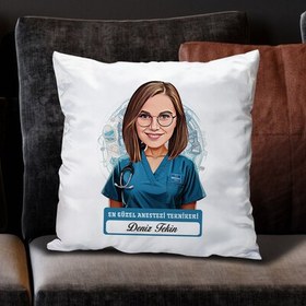 Resim Karikatürlü En İyi Kadın Anestezi Teknikeri Yastık 