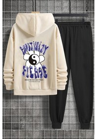 Resim Uyguntarz Unisex Positivity Baskılı Eşofman Takımı Bej 
