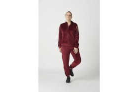 Resim Moda Berray 1950 Kolları Taşlı Tam Kalıp Tarz Kadife Büyük Beden Eşofman Takım Bordo 