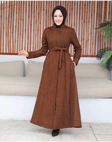 Resim Tam Boy Kuşaklı Gizli Fermuarlı Mevlana Ferace Taba 