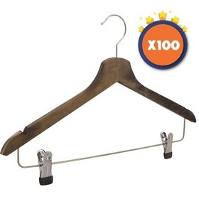 Resim Nyn Ahşap Askı Mandallı Gömlek Etek Askısı Ceviz Renk 100 Adet Kahverengi 