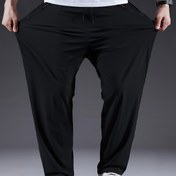 Resim Erkek Büyük Beden Polyester Spor Pantolon - %100 Polyester, Rahat Stil, Hafif Esnek Kumaş, Düz Renk, İlkbahar/Yaz, Normal Kalıp, Yetişkin Hafta Sonu Rahat Pantolon, Dokuma Tekniği ile 