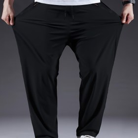 Resim Erkek Büyük Beden Polyester Spor Pantolon - %100 Polyester, Rahat Stil, Hafif Esnek Kumaş, Düz Renk, İlkbahar/Yaz, Normal Kalıp, Yetişkin Hafta Sonu Rahat Pantolon, Dokuma Tekniği ile 