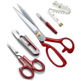 Resim Kırmızı Saplı Profesyonel Paslanmaz Çelik Terzi Makası Set 9 Inç - 23Cm Uzunluk 