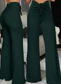 Resim Kadın Yüksek Bel Önden Büzgülü Ispanyol Ithal Krep Pantolon Yeşil 