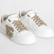 Resim Dolce&Gabbana Kadın Taş İşlemeli Aplike Logolu Deri Sneakers - Beyaz/Vizon 