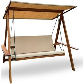 Resim Riva 2100 3 Kişilik Ahşap Bahçe Salıncağı, Balkon ve Teras Salıncağı, Tenteli Camel 