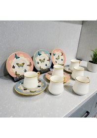 Resim Sudedi Home Sudedi Butterfly Altın Yaldızlı Kahve Fincan Takımı Çok Renkli 