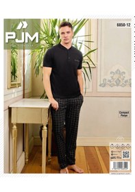 Resim Pijamoni Erkek Düğme Yaka Kısa Kol Pijama Takımı 6850/12 - 1 Adet Siyah 
