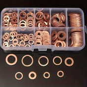 Resim 100 adet Bakır Yıkama Contası Somun ve Civata Seti, Düz Yüzük Conta Assortment Kit Kutusuyla birlikte, /M5/M6//M8/M10/M12/M14 Sump Tapaları için 