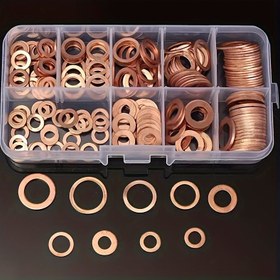 Resim 100 adet Bakır Yıkama Contası Somun ve Civata Seti, Düz Yüzük Conta Assortment Kit Kutusuyla birlikte, /M5/M6//M8/M10/M12/M14 Sump Tapaları için 