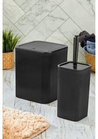 Resim Line 2 Parça Kare Banyo Seti - Çöp Kovası Wc Fırçası Set Siyah 