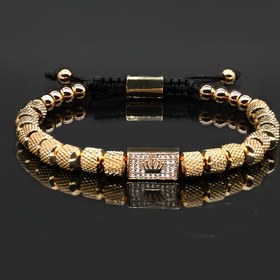 Resim 1 Adet Kraliyet Altın Taçlı Erkek Bileklik - Paslanmaz Çelik Ayarlanabilir Boncuklu Sentetik Zirkon Taşlı, Vintage Günlük Takı Hediyesi Babalar Günü, Noel, Şükran Günü İçin 