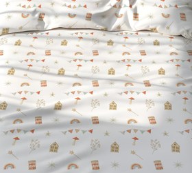 Resim Evmila Minik Flamalar Desenli Nevresim Takımı - 160x220cm Nevresim +50x70cm Yastık Kılıfı+100x200cm Çarşaf 