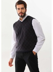 Resim Pelikan Erkek V Yaka Desenli Süveter 9614 Füme 