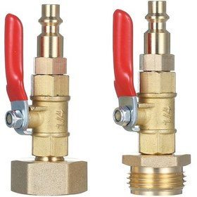 Resim 2 Adet Pirinç Kışa Hazırlık Üfleme Adaptörü, Vana İle 1/4'' Erkek Hızlı Fiş & 3/4'' Dişi Bahçe Hortumu Dişlisi 