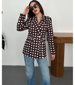 Resim Cemo Kadın Puantiyeli Tek Düğmeli Blazer Ceket Kahve 
