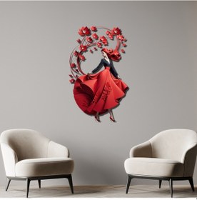Resim Kırmızılı Kadın Renkli Metal Tablo 