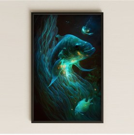 Resim Kozmik Işıklı Balina Ve Derin Uzay Temalı Fantastik Pleksi Tablo 