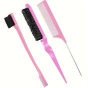 Resim 3'lü Slick Back Saç Fırçası Seti, Kadınlar için Kıllı Saç Fırçası, Kenar Kontrol Fırçası ve Tarama Tarak 