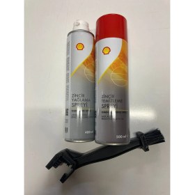 Resim Shell Zincir Yağlama Spreyi + Zincir Temizleme Spreyi + Fırça 